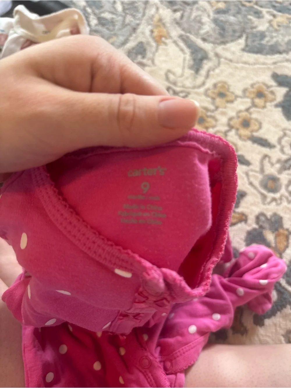 Carter's Pink Polka Dot One-Piece Footie with Elephant Applique